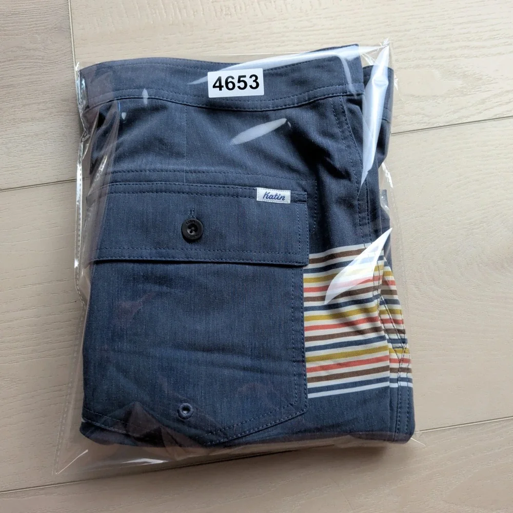 Katin‎ Board Shorts Mens 36 Blue Striped Retro Surf Trunks Swim Beach